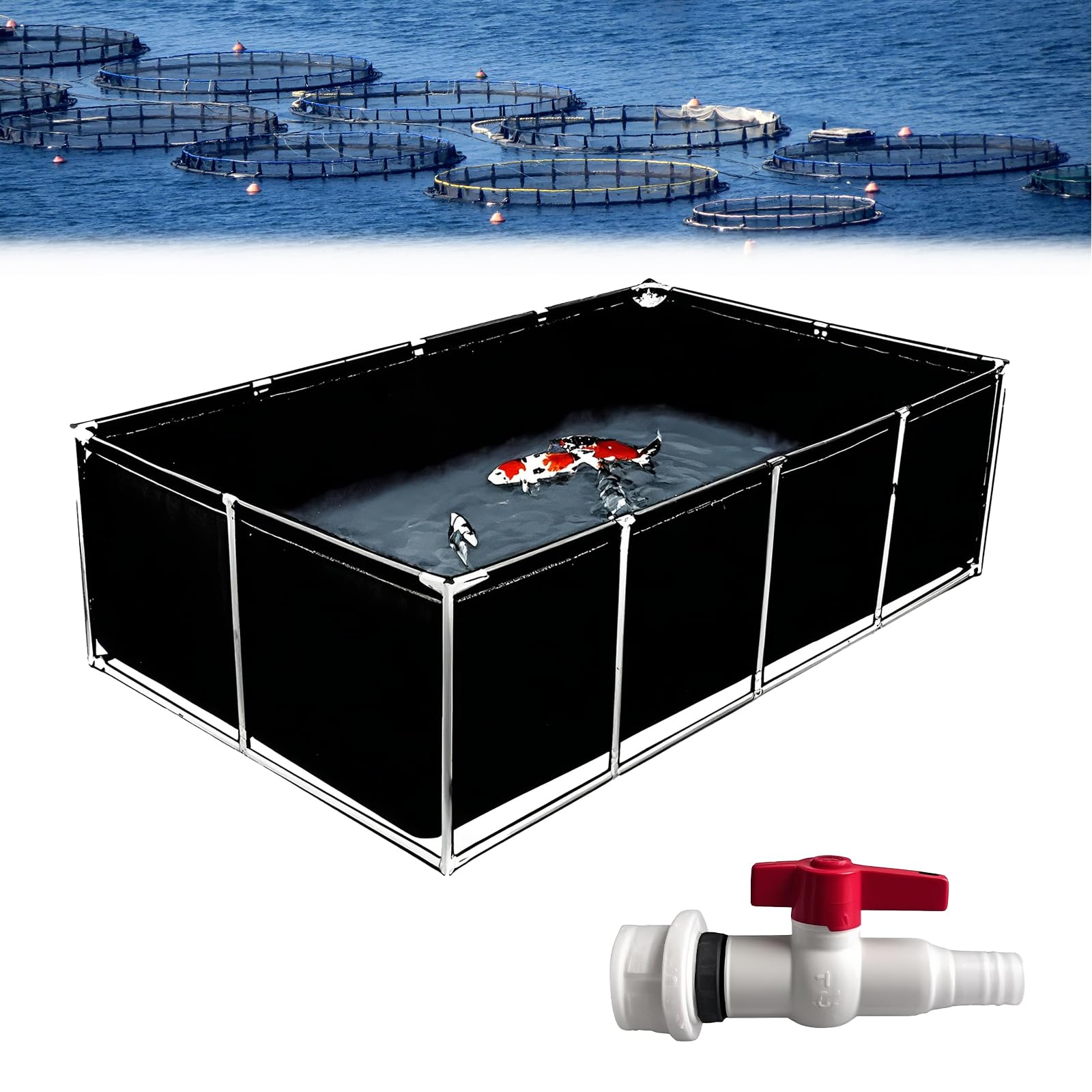 Poxvythb Steel Frame Fish Pond Quarium pool pond PVC Canvas + Steel Frame Aquaculture Temporary Reservoir - Special for Koi and Turtle Swimming | Size 1.2x1x0.8m | Black