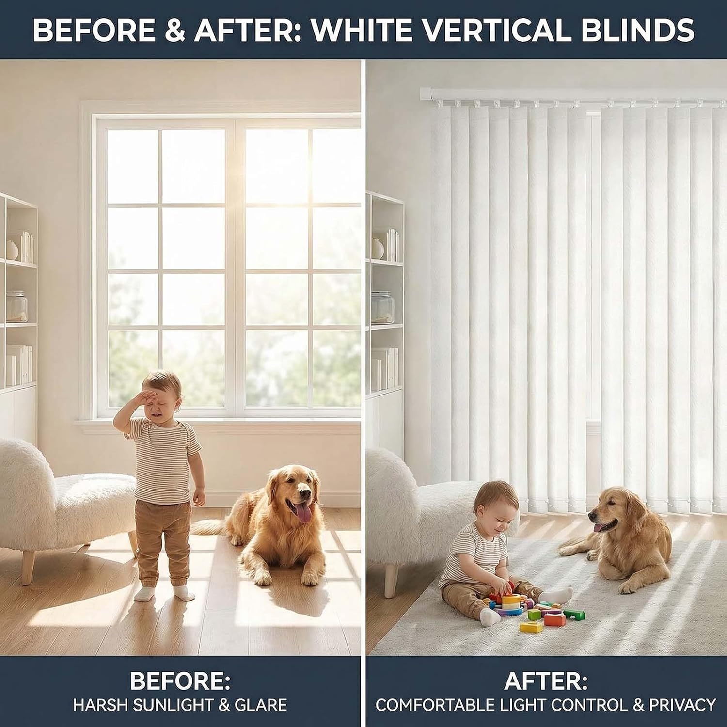 White Blackout Window Blinds for Indoor Windows & Sliding Glass Doors 59" 68" 78" 88" 98" 108" Vertical Room Divider Shades, Complete Privacy Patio Blind with Cord Control(68" W x 112" H)