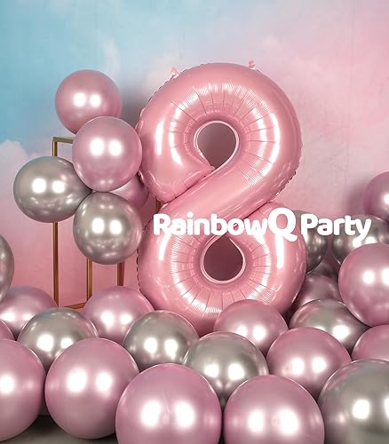 Miniatura 2 de Globo de número 8 de 40 pulgadas para niño o niña, color rosa grande 0-9, globos grandes de Mylar de 8 números, suministros de decoración de fiesta