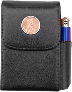 US 1984 Lincoln Small Cent BU Uncirculated Coin Black PU Leather Wrapped Stainless Steel Cigarette Box Anti-Scratch Protective Storage Case with Pouch Lighter Holder - Lucky Penny