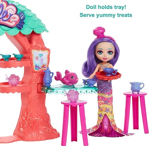 Miniatura 3 de Mattel Enchantimals Sea Cave Cafe Playset (8.8 pulgadas), más de 15 piezas, con muñeca de sirena Martina, 2 bestias animales y accesorios, gran