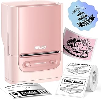 Nelko PM220 Bluetooth Label Maker Machine with Tape, 2 Inch Portable Thermal Printer for Small Business, Address, Logo, Clothing, Sticker Printer for Phones & PC, Pink