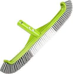 Escova de piscina, cabeça de escova de piscina de borda curva de 44,5 cm para limpar paredes, azulejos e pisos, cerdas de nylon premium com clipes EZ