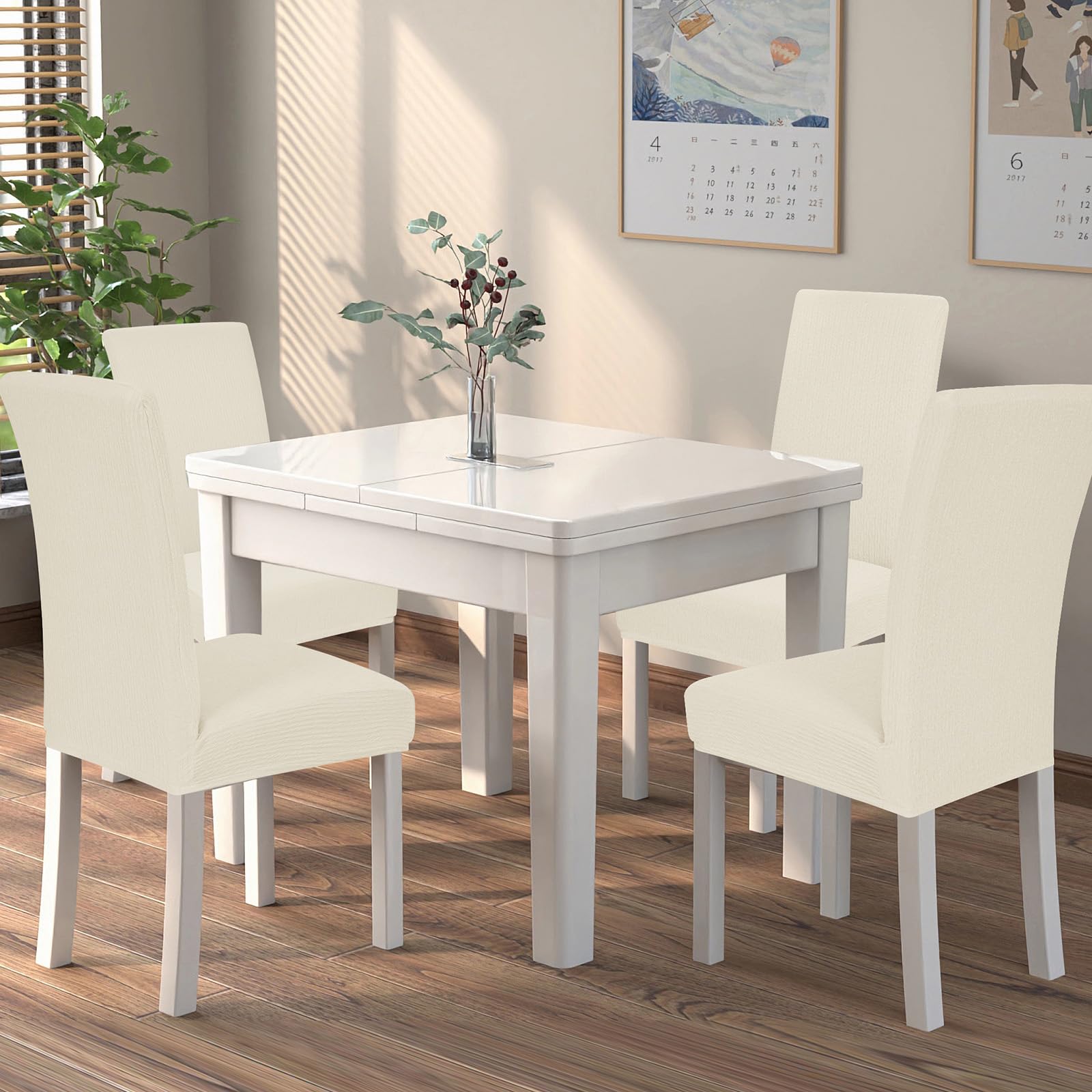 Alishomtll Stuhlhussen 4er Set Stretch Stuhlbezug für Schwingstühle Universal Esszimmerstühle Bezug Waschbar Abnehmbar Stühle Schutz für Küche Bankett Hochzeit Hotel Restaurant (Beige, 4pcs)