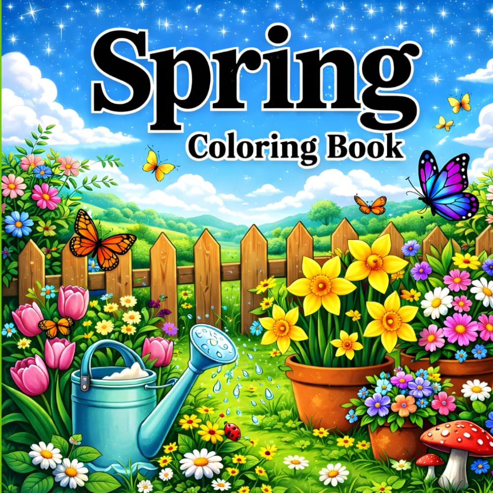 Spring Coloring Book: Bold and Easy Designs for Adults and Kids, for Relaxation Featuring Flowers, Easter, Nature Scenes and Many More