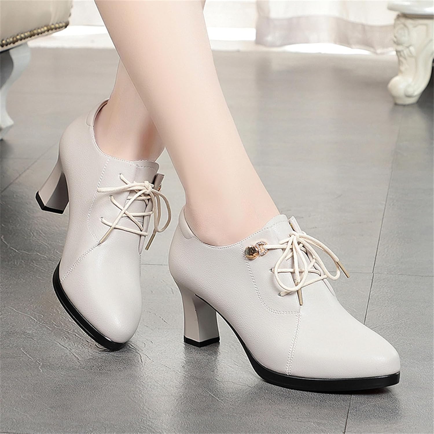 Women's Soft PU Leather Lace Up Chunky Block Heel Oxford Vintage Round Toe Dress Classic British Casual Comfort Office Work Pumps for Daily Wear Parties