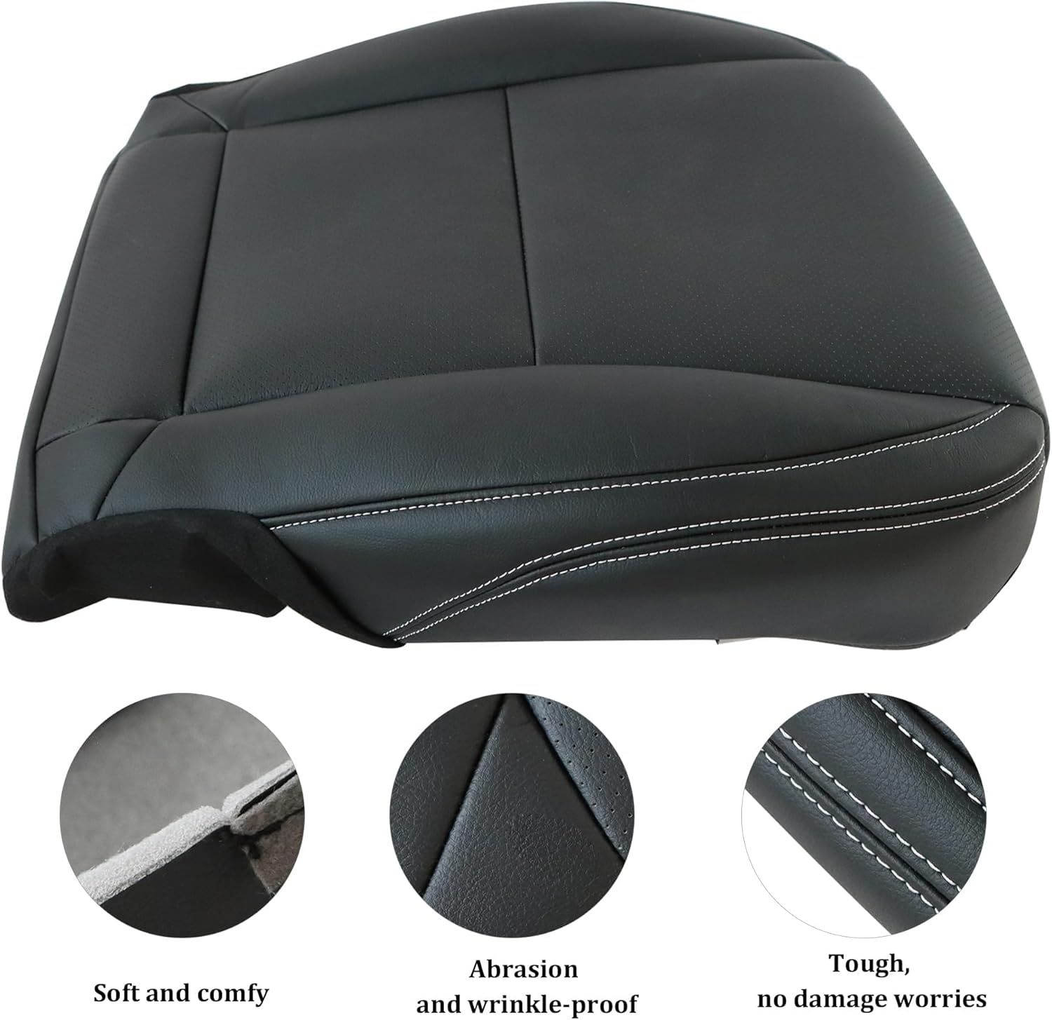 GXARTS Driver & Passenger Side Bottom & Top Lean Back Seat Covers & Headrest Cover Black Perforated Leather White Line Replacement Compatible with Chevrolet Camaro 2010 2011 2012 2013 2014 2015