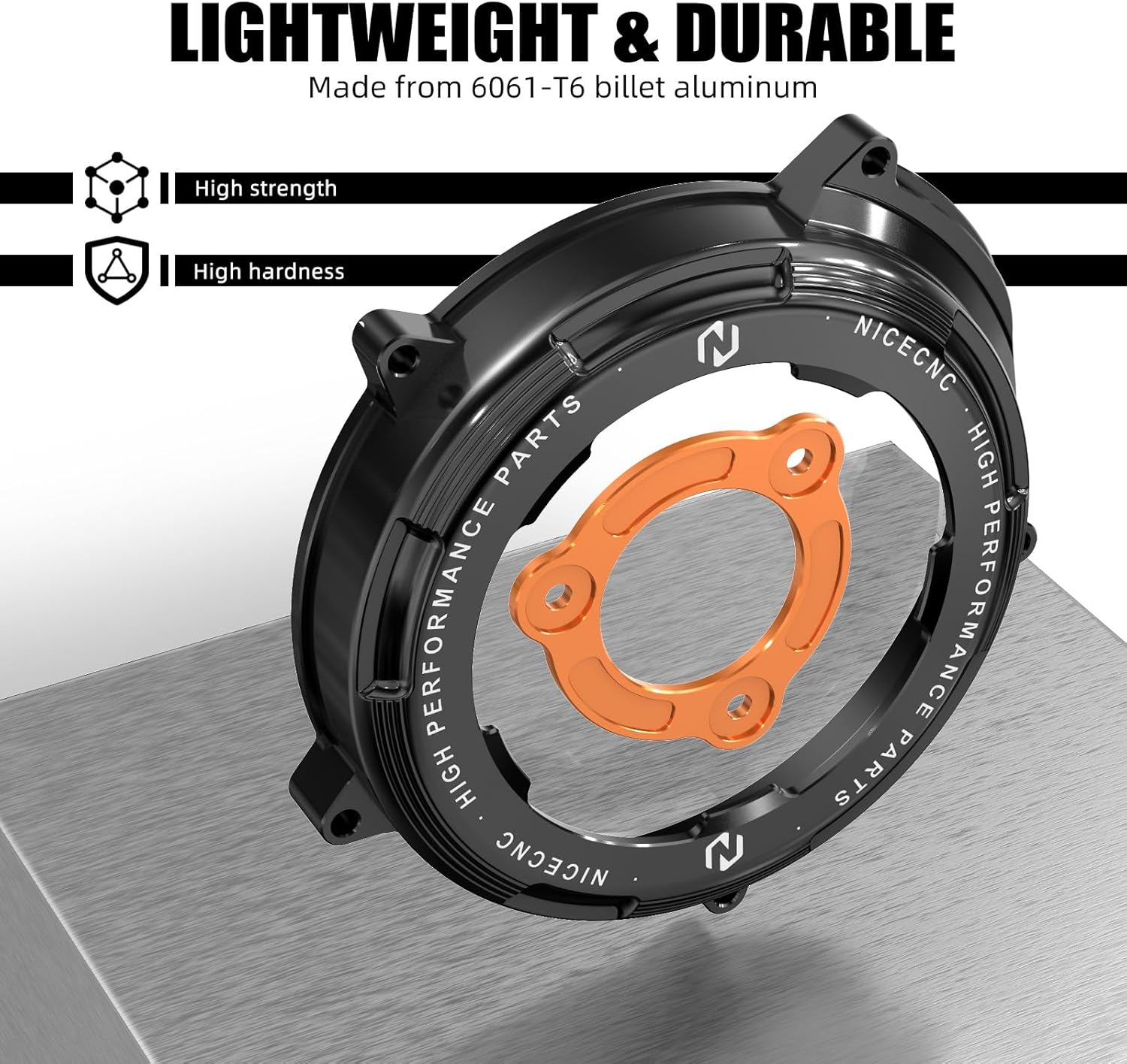 NICECNC Black Transparent Clutch Side Cover with Pressure Plate Compatible with 1290 Duke R/GT/EVO 2014-2024, 1050 1090 1190 1290 Adventure R/S/T 2017-2024, CNC