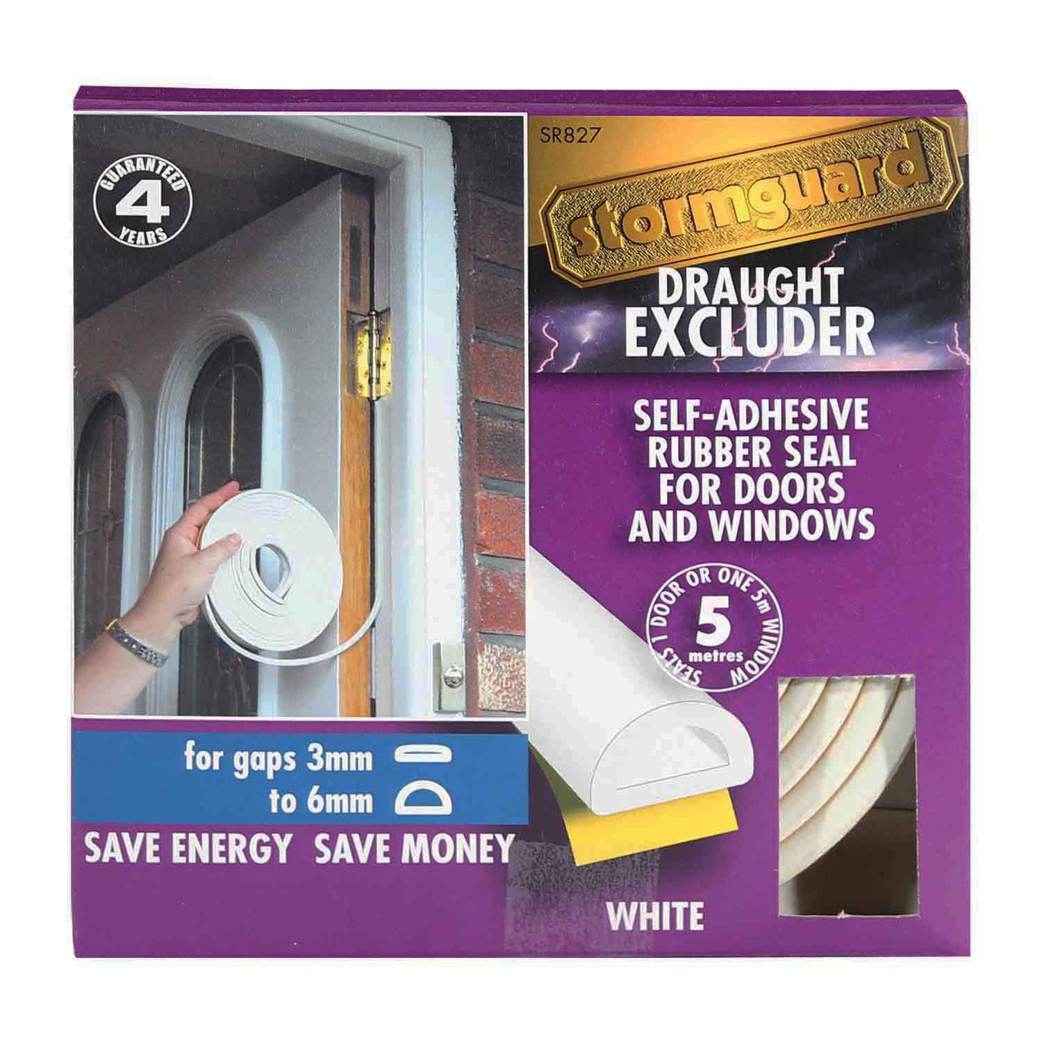 Stormguard EPDM Draught Excluder Self Adhesive Rubber Door Window Seal Roll (5 Metres, D White)