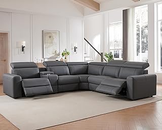 AMERLIFE Power Recliner Sofa, Electric Reclining Sofa with Console & Dual Recliner, Leather Sectional Couch for Living Room, Grey