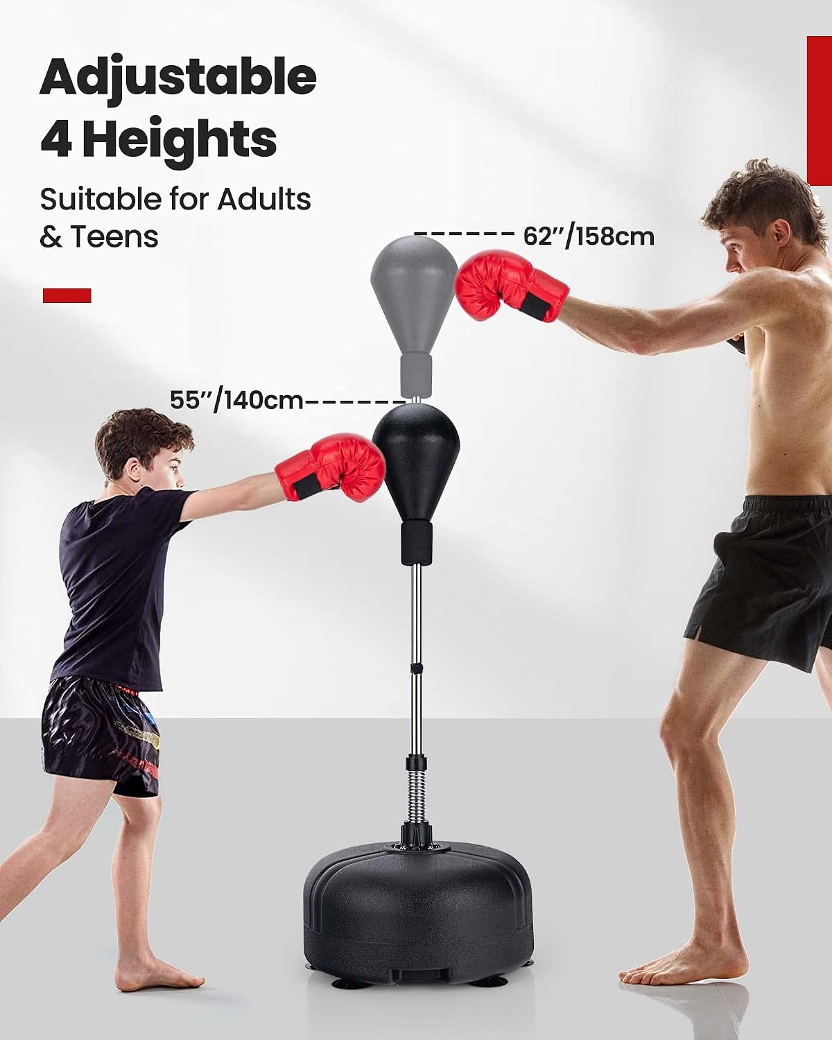 Saco De Boxeo Independiente Con Base, Altura Ajustable 50-59 Pulgadas - Incluye Guantes, Para Gimnasio En Casa