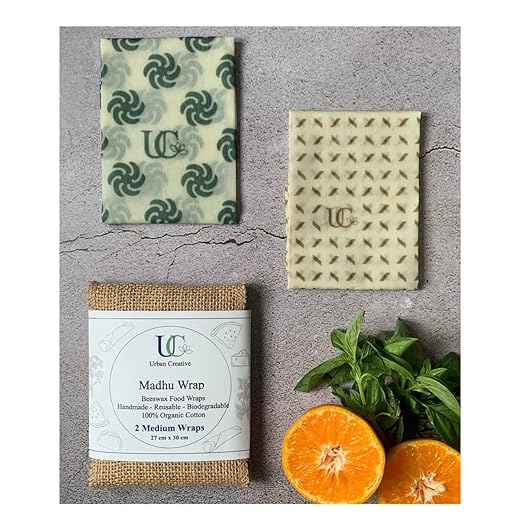 UC Urban Creative Madhu Wrap Reusable Beeswax Food Wraps- Set of 2 Medium Wraps in Organic Fabric(Cotton, Multicolor)