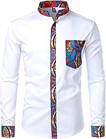 ZEROYAA Men's Slim Fit African Tribal Graphic Long Sleeve Button-Up Shirt Mandarin Collar