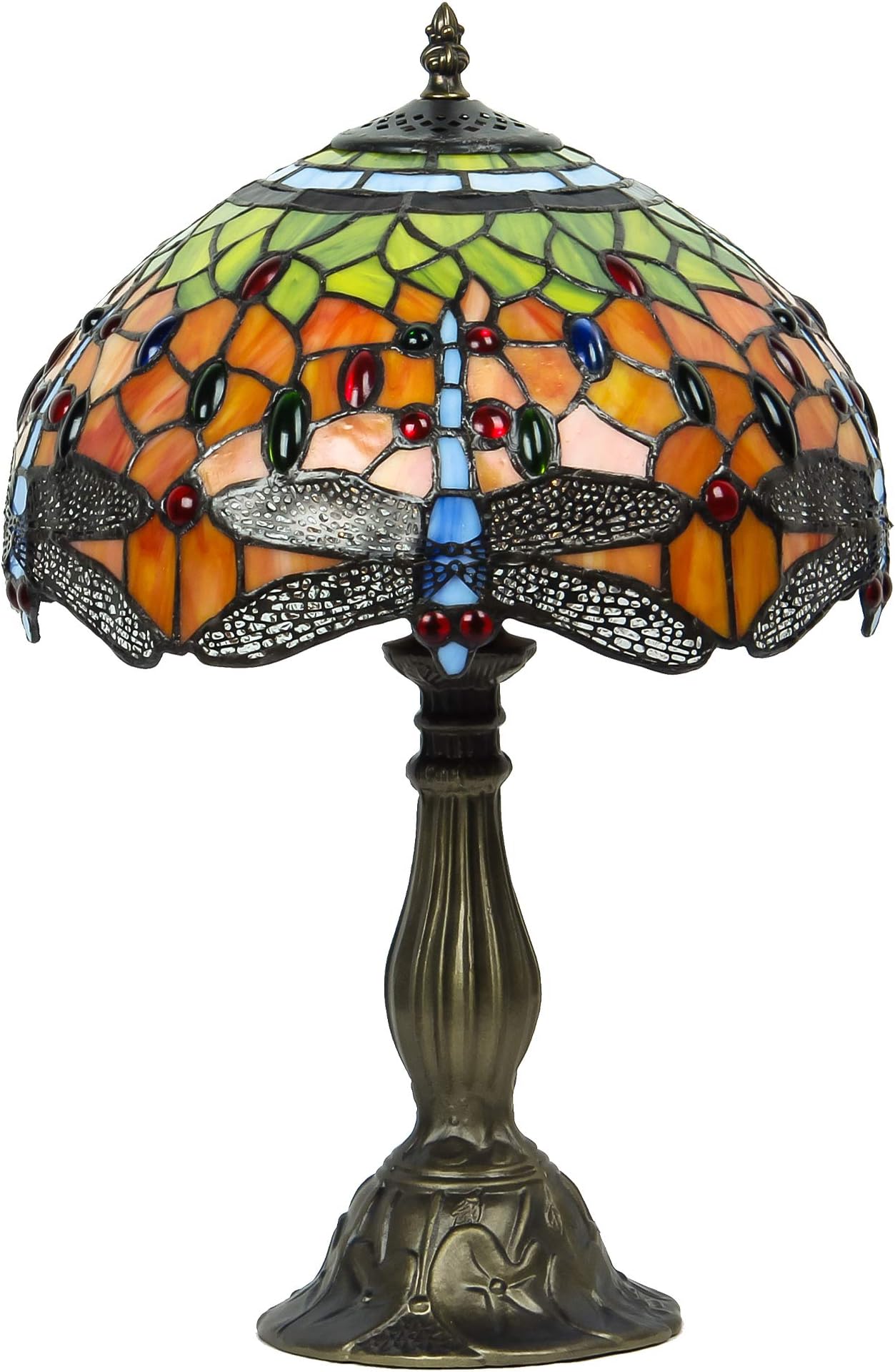 12 Inch Tiffany Style Table Lamps Beautiful Blue Dragonfly Stained Glass with Aluminium Alloy Base Living Room Bedside Lamps