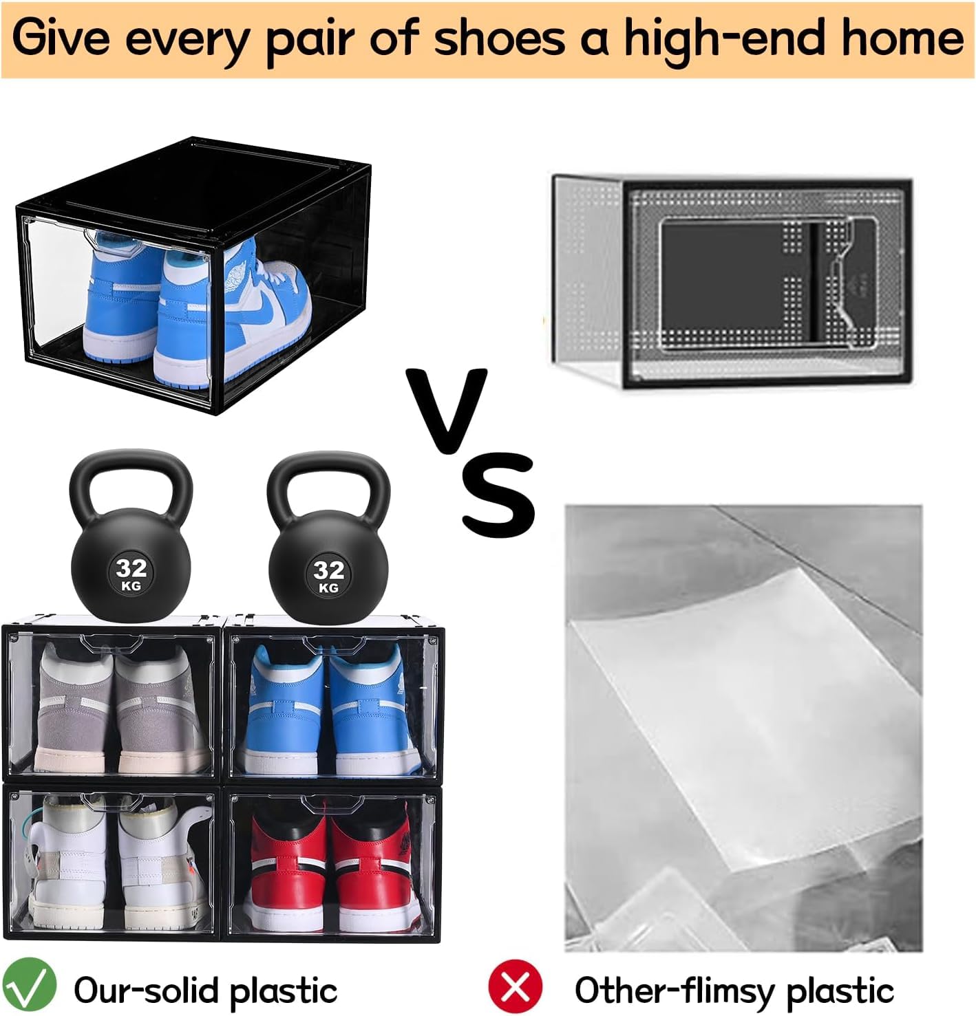 6 Boîtes à Chaussures Transparentes Empilables - Rangement Placard Homme/Femme - Porte Magnétique Anti-Poussière