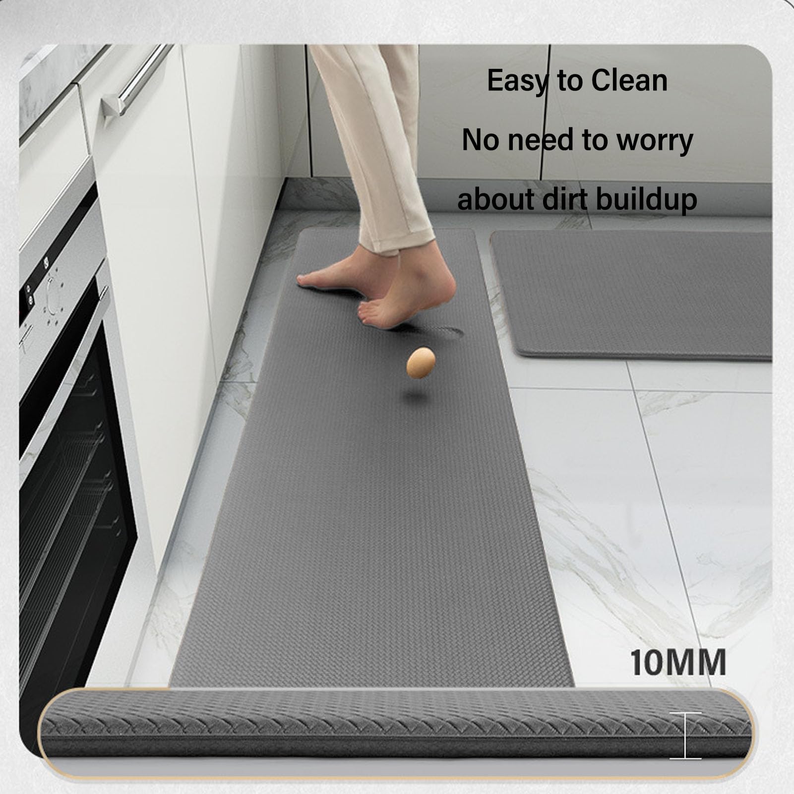 Tapis de sol Anti-Fatigue, antidérapant, résistant aux taches, rembourré en PVC, facile à nettoyer, tapis de cuisine de 10mm d'épaisseur pour la maison, 29.53X17,13 pouces
