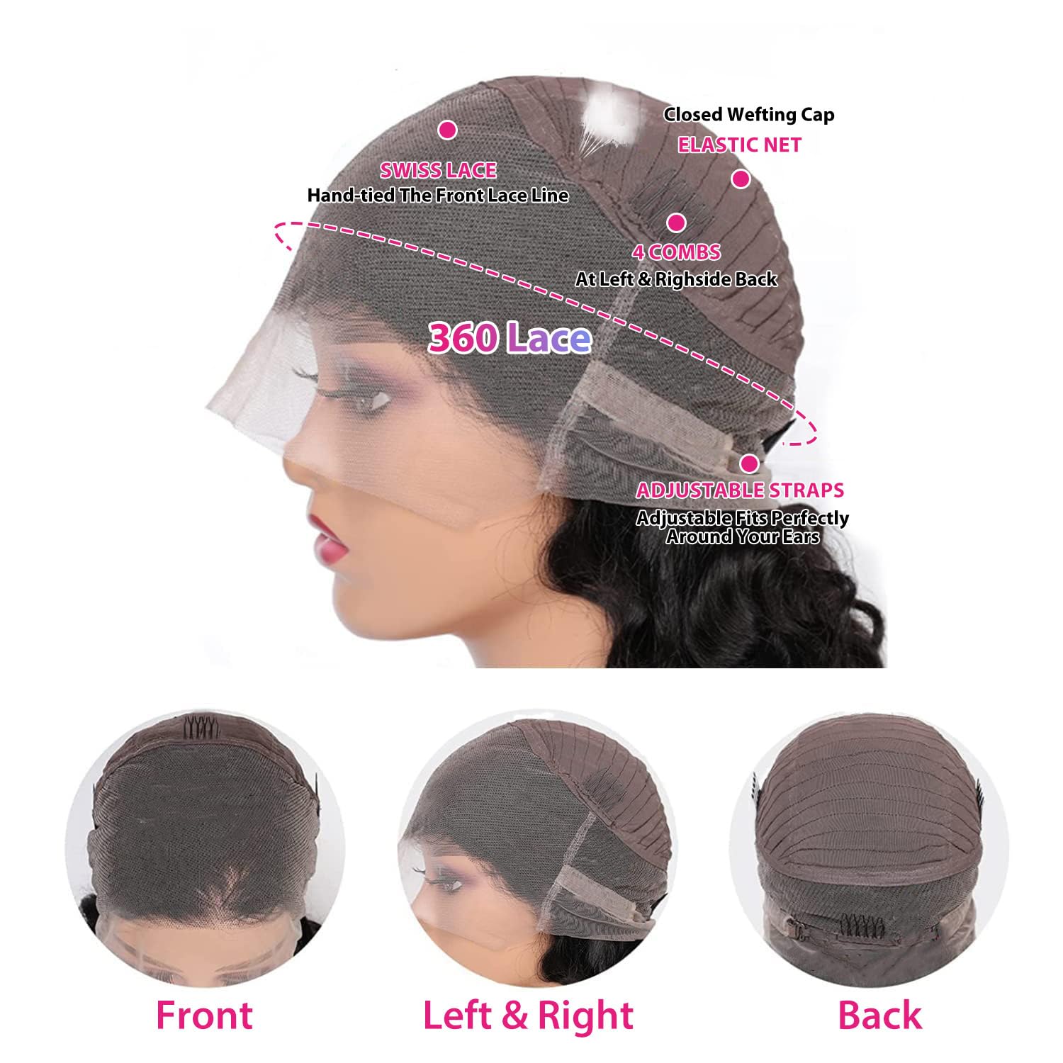 Brazilian Virgin 22 Inch 360 Body Wave Lace Front Wigs - Pre Plucked With Baby Hair, HD Transparent Full Lace