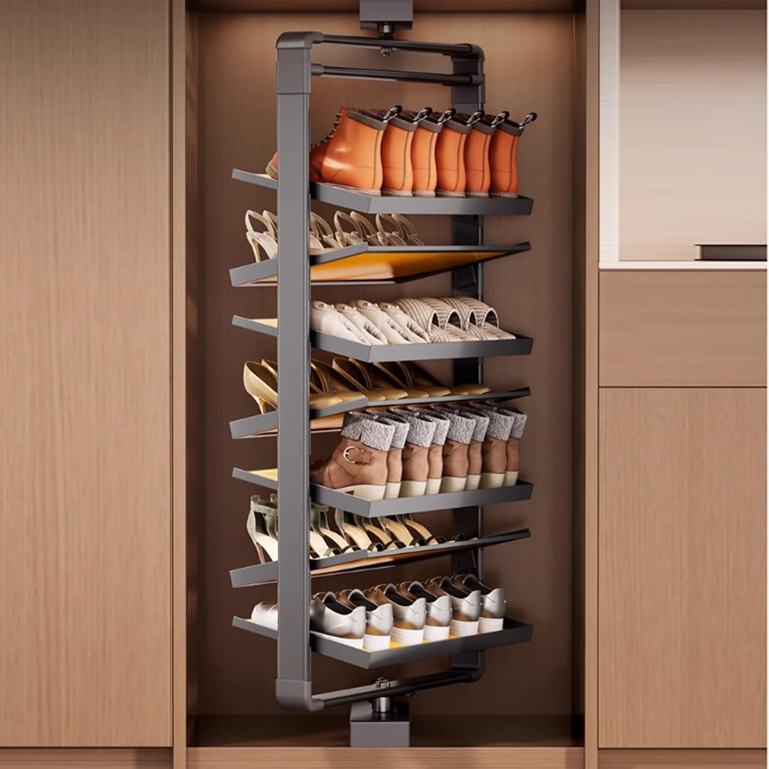 Shoe Storage Cabinet Cabinets Hallway Slim Cupboard Cupboards Hallways Slimline，Space-Saving Vertical ShelfOrganizer, 7-Tier Rotating Shoe Rack Tower, Adjustable Height 360° Spinning Shoe St