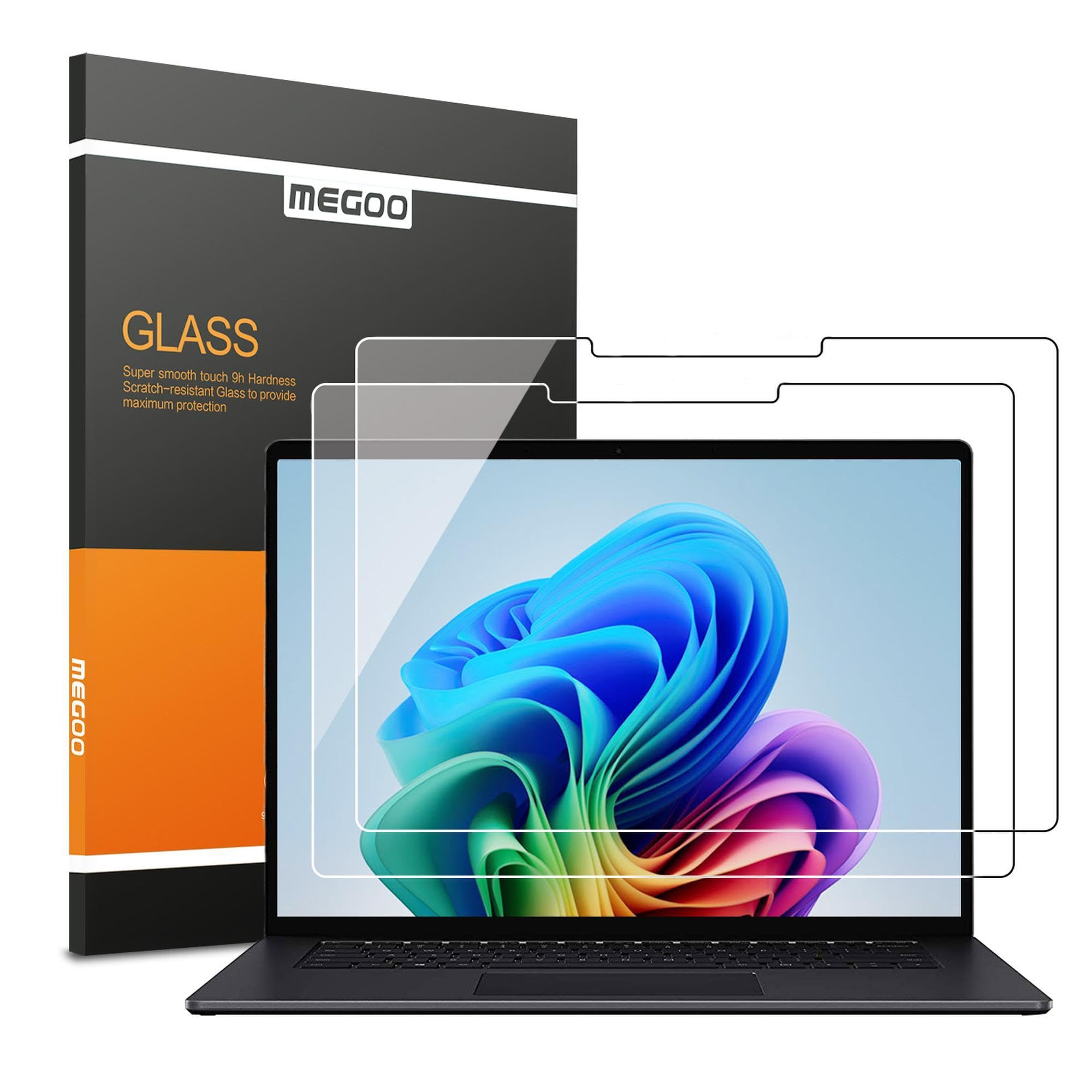 MEGOO Protector de pantalla de vidrio templado [2 Pack] para Surface Laptop 8 13.8" - Resistente a rayones y caídas, fácil de instalar, compatible con lápiz - También compatible con Laptop 7 13.8"