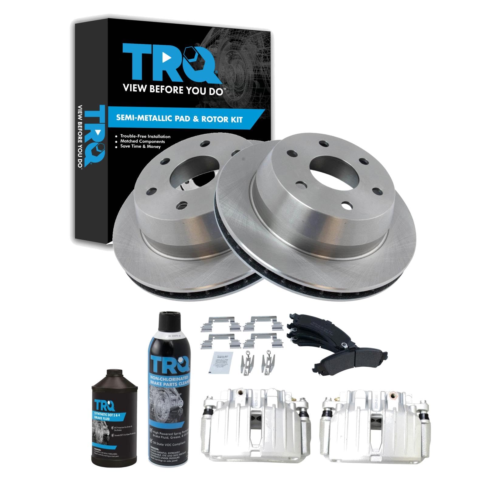 TRQ Rear Brake Pad &amp; Rotor Kit Compatible with 02-06 Cadillac 00-06 Chevrolet GMC