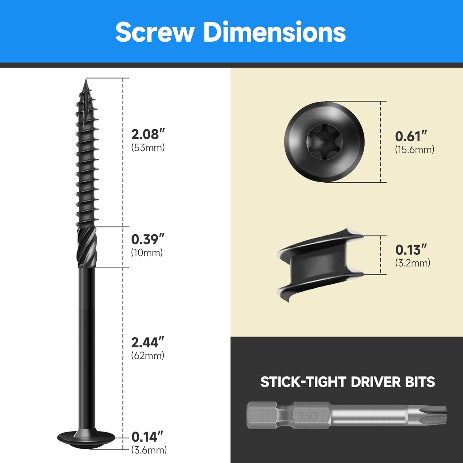 Lag Screws 5 Inch, Construction Wood Screw #14 x 5, 100-Pack Heavy Duty Self Driiling Structural Screws, Black Anti-Rust Coated Exterior Wood/Lag/Timber Screws, Torx/Star Drive Lag Bolts