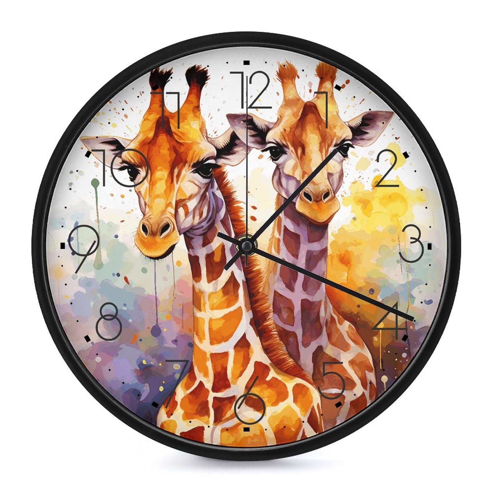 Horloge aquarelle girafes pour chambre d'enfant et décoration de cuisine