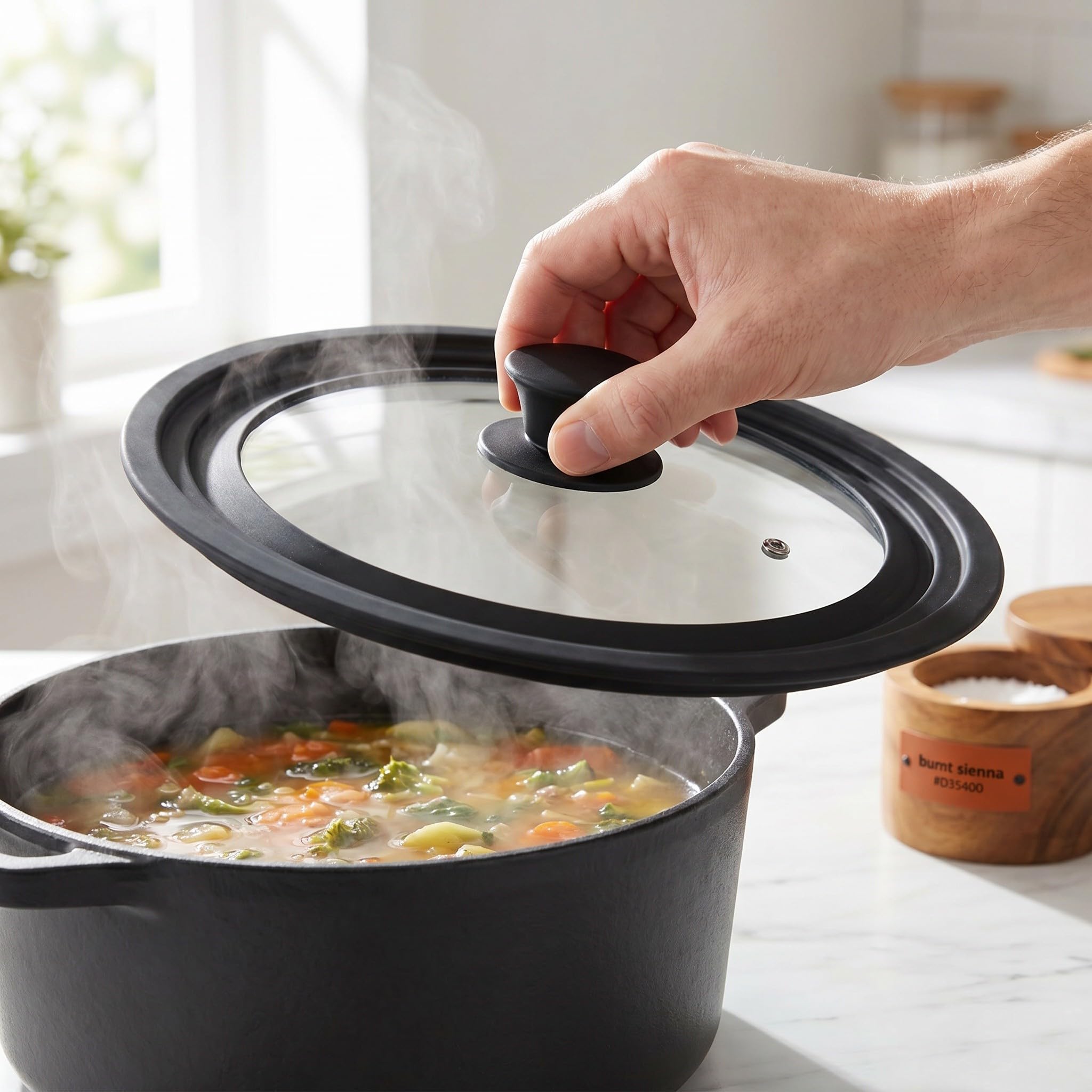 ibasenice Coperchio in silicone per pentole e padelle: coperchio in silicone con bordo in vetro temperato, adatto a pentole, padelle e da 20 cm, 22 cm e 24 cm, lavabile in lavastoviglie.