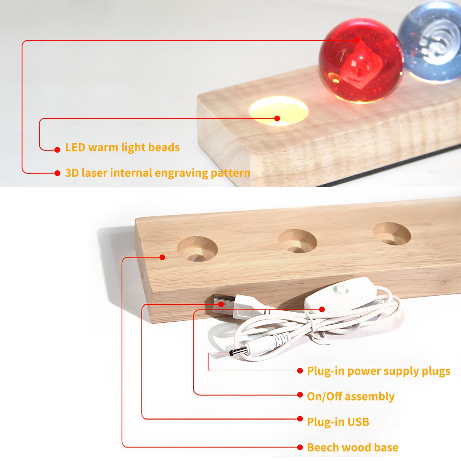 7 Stück Anime Genshin Impact Balls,3D Auge Gottes Kristallkugel LED Nachtlicht,USB 40mm GlasKugel,mit Holzsockel,Hydro/Dendro/Electro/Geo/Pyro/Anemo/Cryo Set Spielele Merch Geschenk (Stil 2)