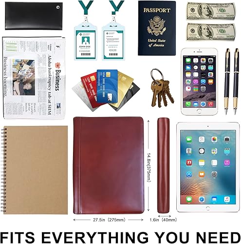 Miniatura 5 de Cartera de cuero personalizada con carpeta de 3 anillos, organizador de padfolio de negocios, carpeta de negocios con cremallera con portapapeles,