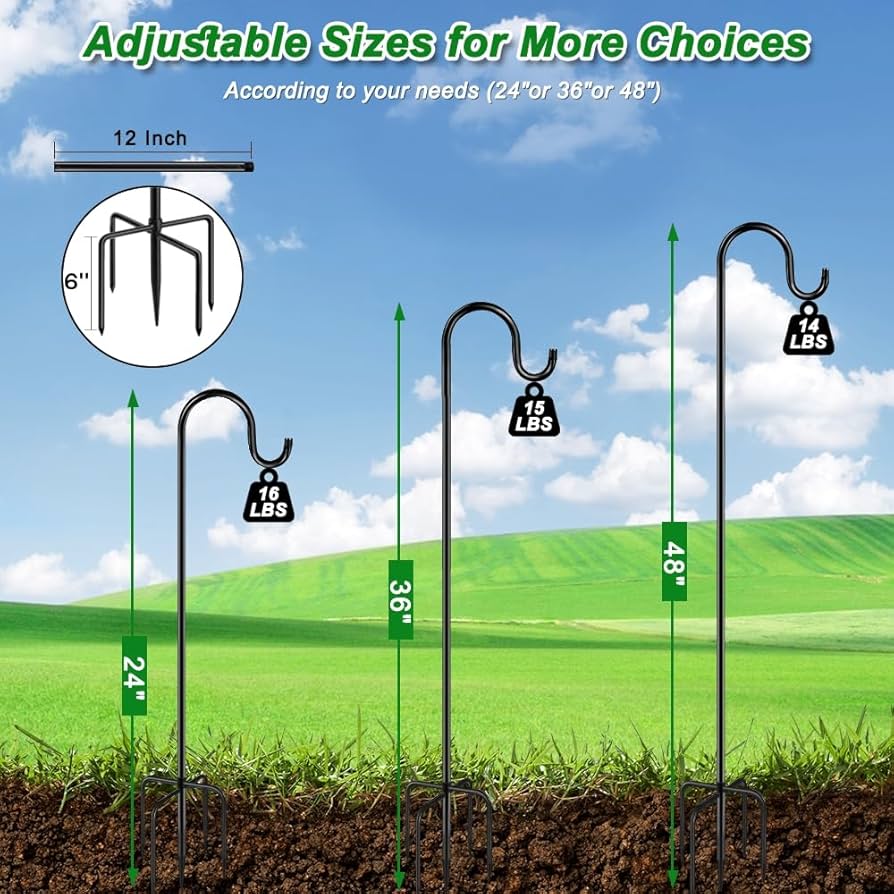 Shepherd's Hooks Garden Planter Stakes For Bird Feeders Up To 6.5 Lbs