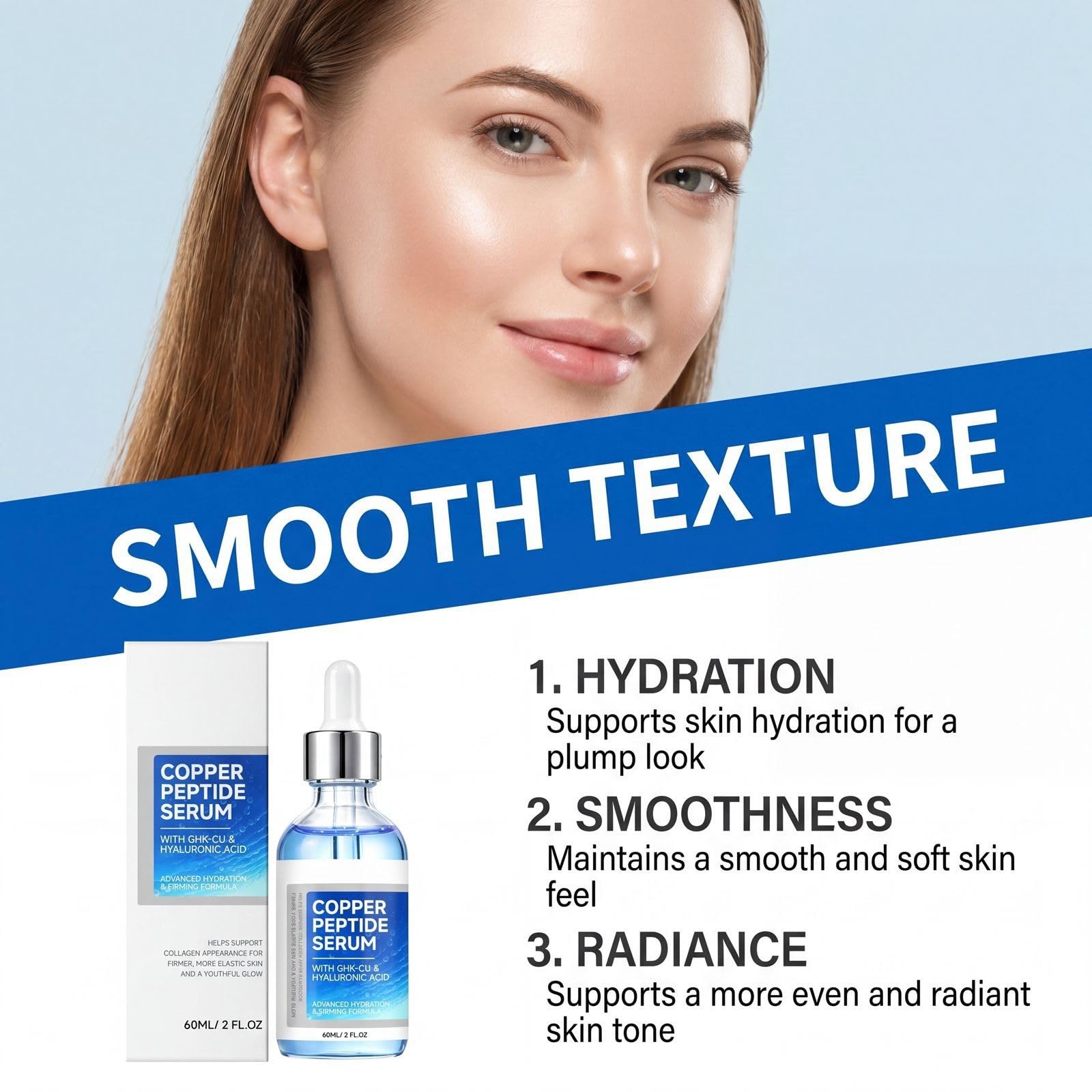 GHK-Cu Serum z peptydami miedzianymi do twarzy i szyi - Nawilżająca pielęgnacja przeciwstarzeniowa dla drobnych linii i elastyczności skóry, stymuluje kolagen, pomaga ujędrnić skórę (6 szt.)