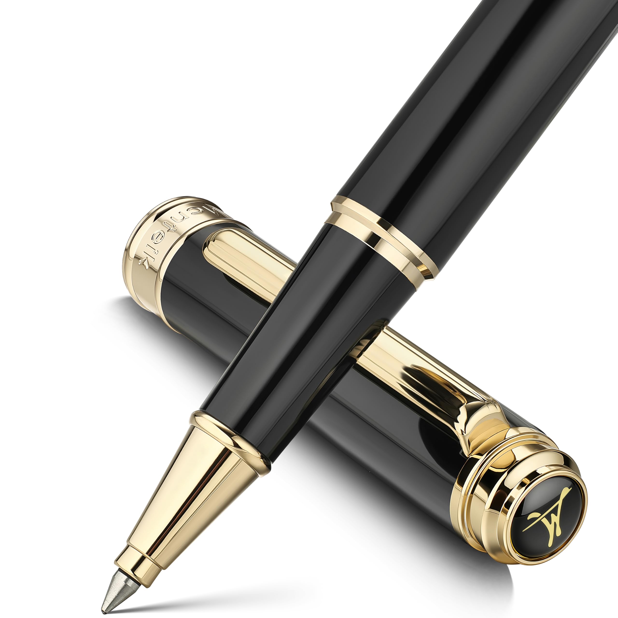 MCNTEIK 317 Rollerball - Stunning Luxury Black Lacquer Pen with 24K Gold Finish, Schmidt Black Ink Refill, Best Gift Set for Men & Women, Executive Office, Christmas, Nice Classic Pens-Black
