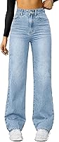 FUNUCA Women's High Waisted Straight Leg Boyfriend Jeans - Wide Leg Loose Microelastic Denim Pants