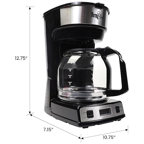 Vista 7 de Total Chef Cafetera de goteo – Máquina de café programable de 12 tazas con olla de vidrio, cerveza regular y audaz, depósito de agua grande