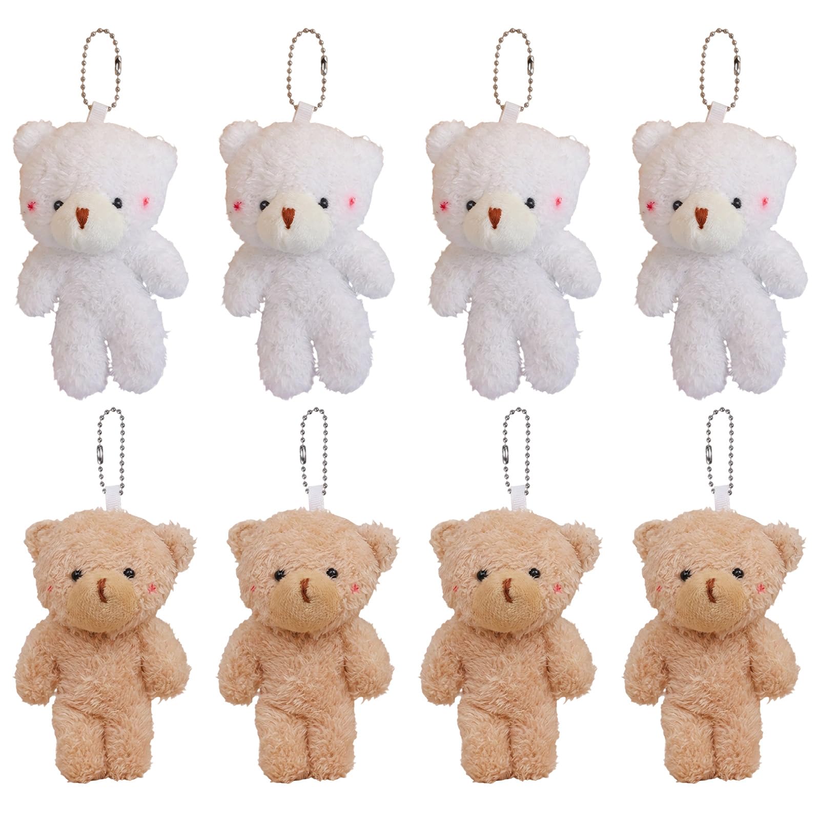 Aguwgax 8Pcs Mini Teddy Bears, 4.7 Inch Small Plush Bear Keychain Pendants with Chain for Backpacks, Party Favours and DIY Crafts