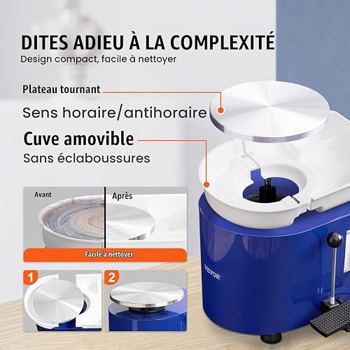 VEVOR Roue de Poterie 28 cm 350 W pour Céramique Bricolage Orange, Alliage d'Aluminium, 52 x 35 x 35 cm - 6