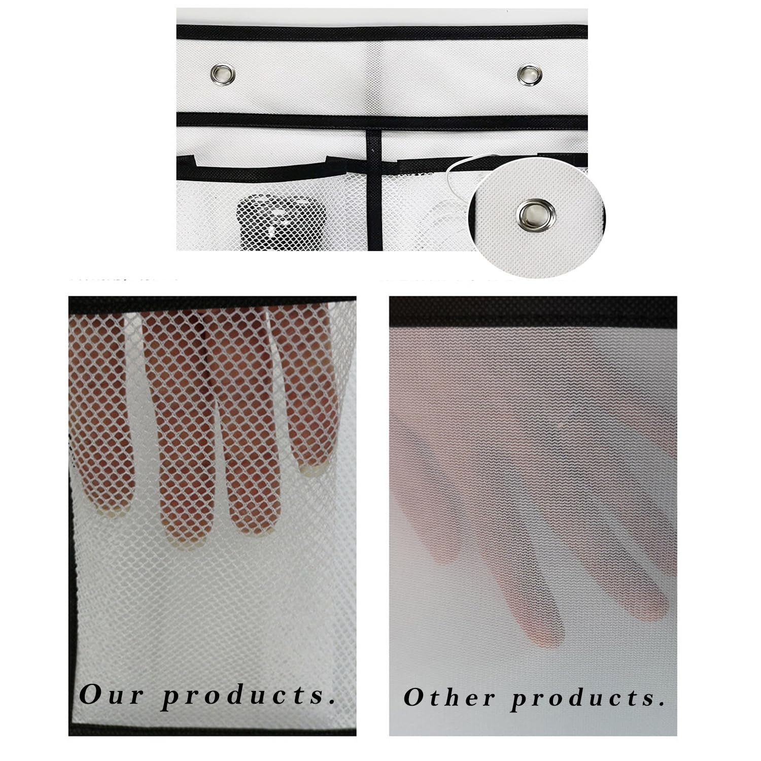 Organizer Da Porta Con 12 Tasche A Rete E 2 Ganci In Metallo, 150x30 Cm, Bianco, Per Cameretta, Bagno, Camper