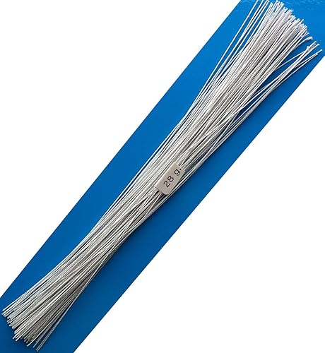 Alambre floral cubierto de algodón blanco calibre 28 – 100 pies (100 cables) por paquete (100.1 ft) en 12 pulgadas (12.0 in) de longitud