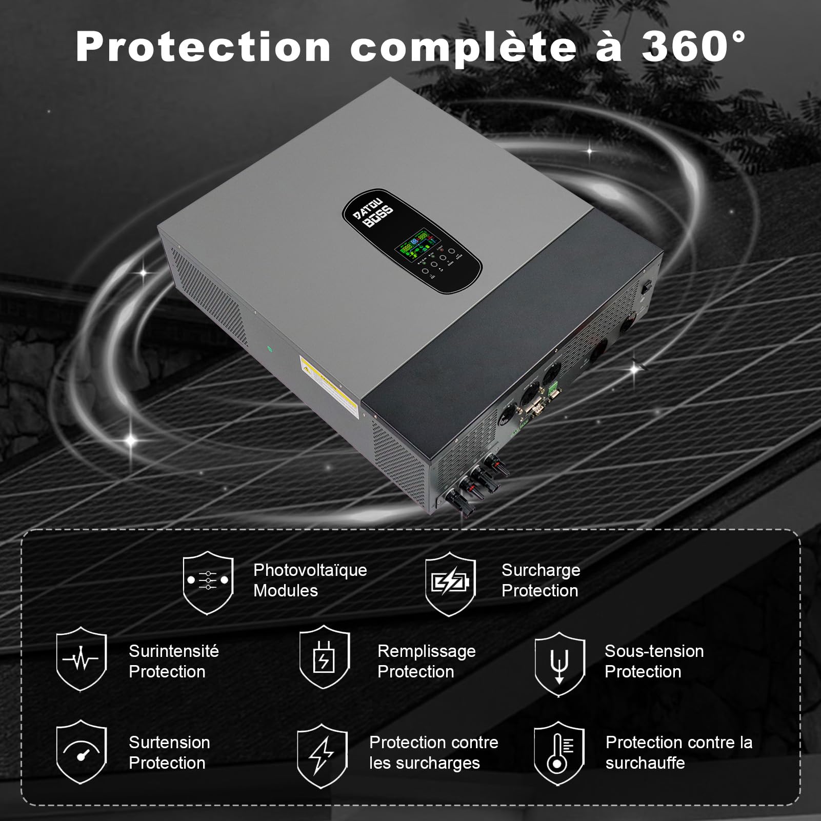 DATOUBOSS 11KW Onduleur Solaire Hybride 48v Pur Sinus, Onduleur Hybride Connecté au Réseau, Prend en Charge la Connexion Parallèle et Fonctionnement sans Batterie avec Contrôleur Solaire MPPT 150A
