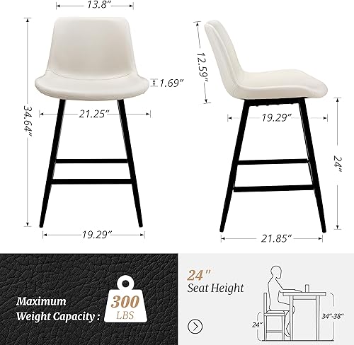 Miniatura 2 de Taburetes de bar sin brazos, 26 pulgadas, taburete de bar tapizado con respaldo, juego de 2, material de rendimiento de piel sintética en marrón