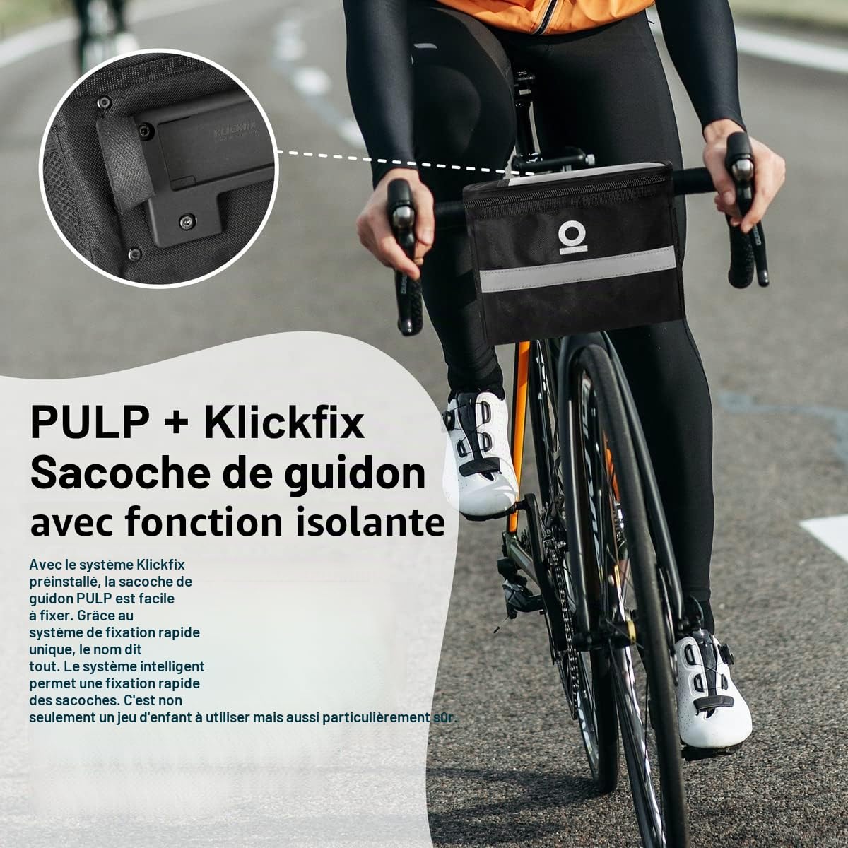 KLICKfix Pulp Sacoche de Guidon – Volume 3,5 l – Poche de vélo Hydrofuge/Poche Avant/Panier de Guidon