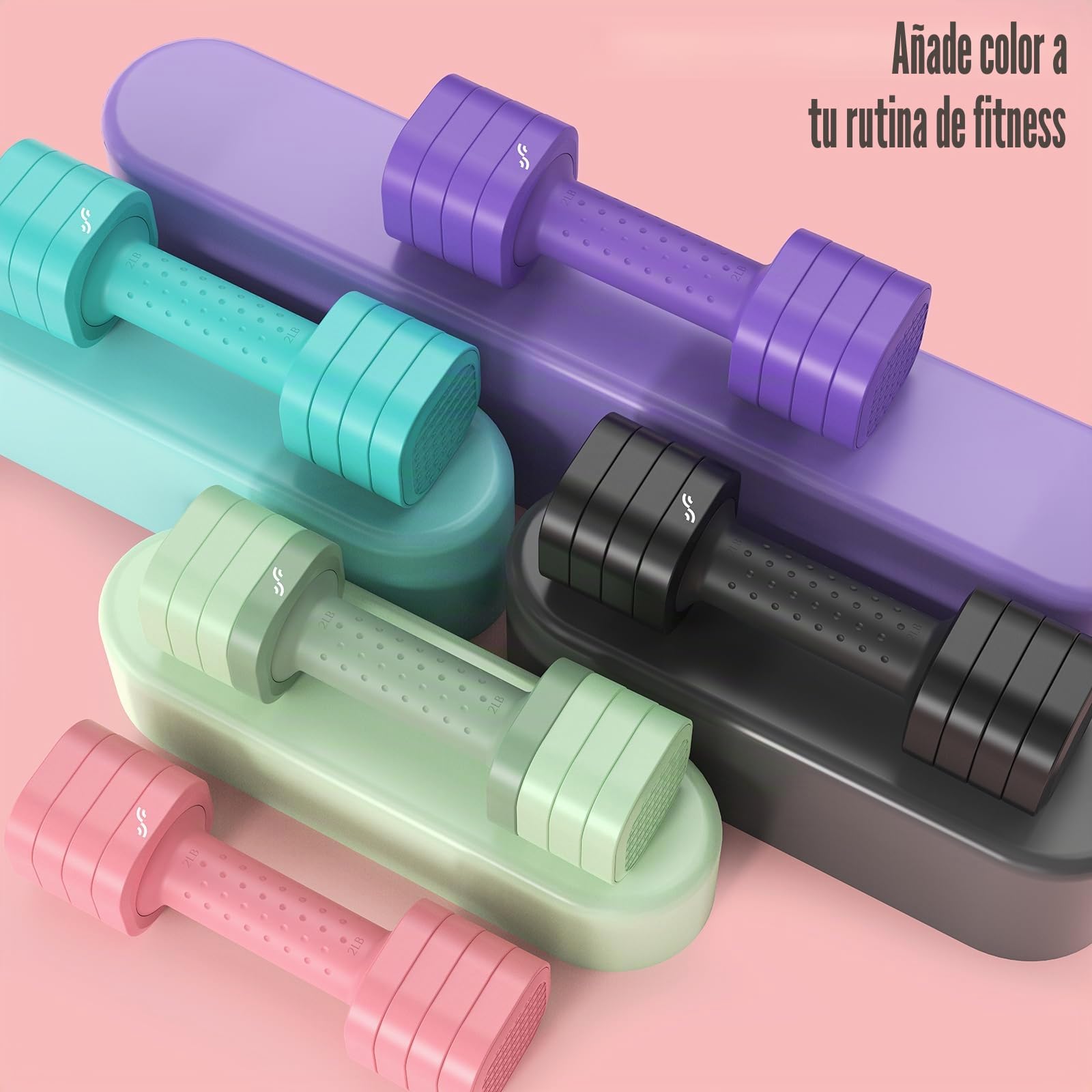 Juego de mancuernas para mujer, Sportneer - Mancuernas ajustables - Juego de 2 mancuernas cortas (0,9–2,3 kg por mancuerna), juego de mancuernas 4 en 1 con mango antideslizante de TPU, juego de