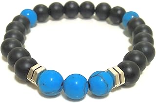 Black Onyx and Blue Turquoise Bracelet with Silver Dividers
