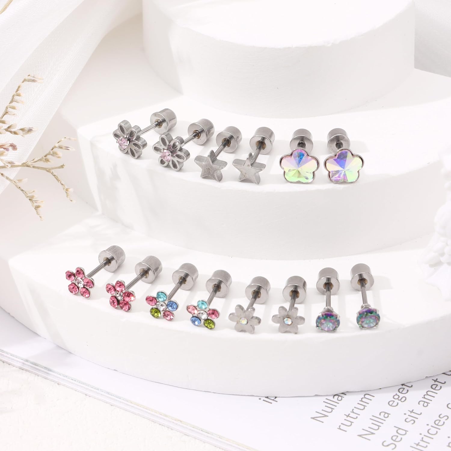 SAMOCO 30 Pairs Hypoallergenic Screw Back Earrings for Women Stainless Steel Small Stud Earrings 20G Tiny Cartilage Stud Earrings Screw Back Stud Earring Piercing Jewelry Gifts