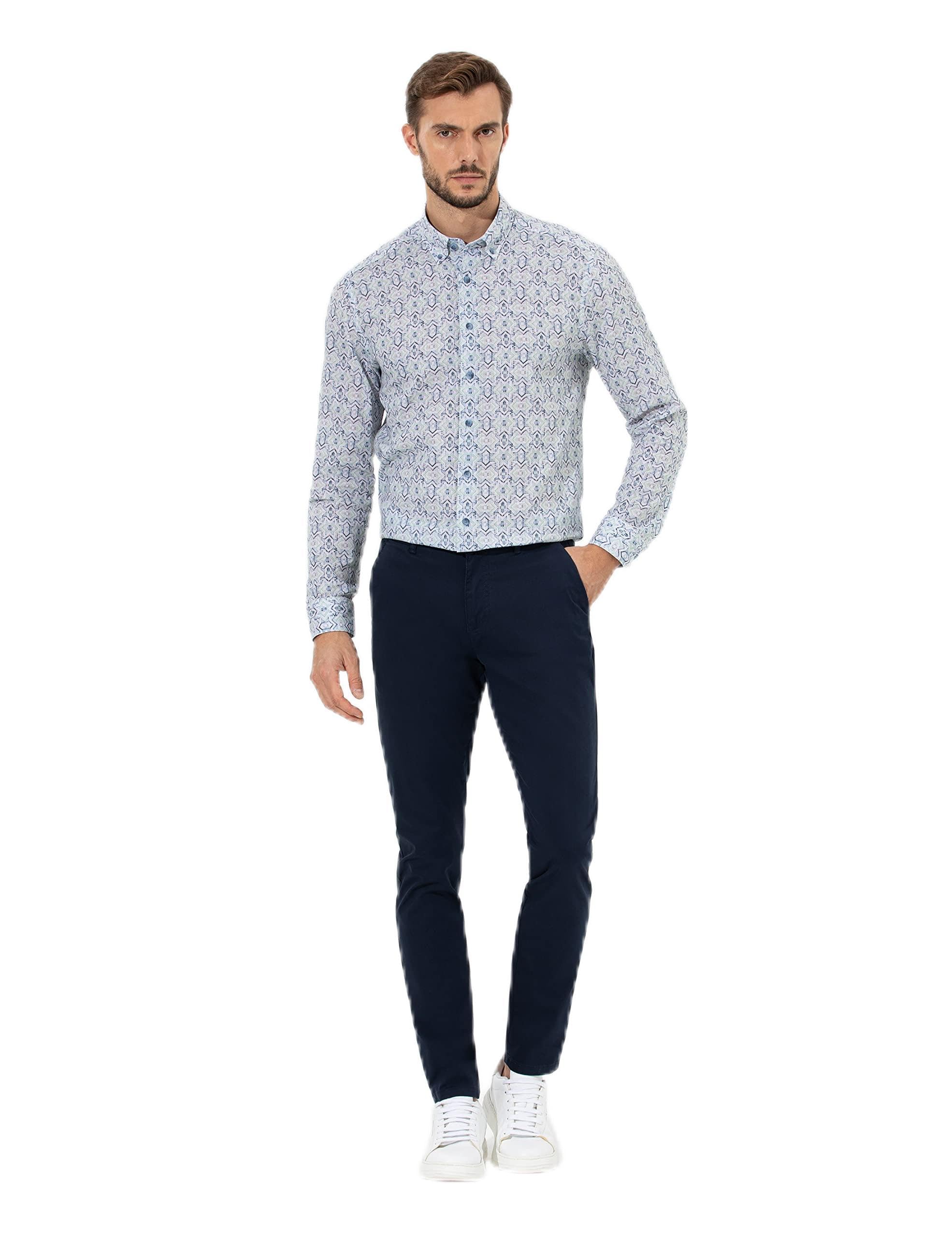 Erkek Lacivert Slim Fit Kanvas Pantolon