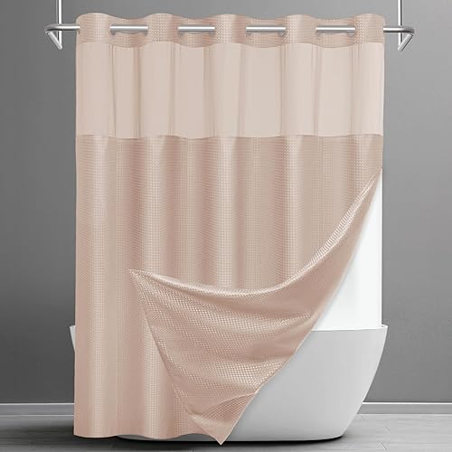 Miniatura 11 de Cortina de ducha sin gancho con forro a presión, cortina de ducha de gofre para baño, tela estilo hotel, forro interior impermeable, 71 pulgadas de