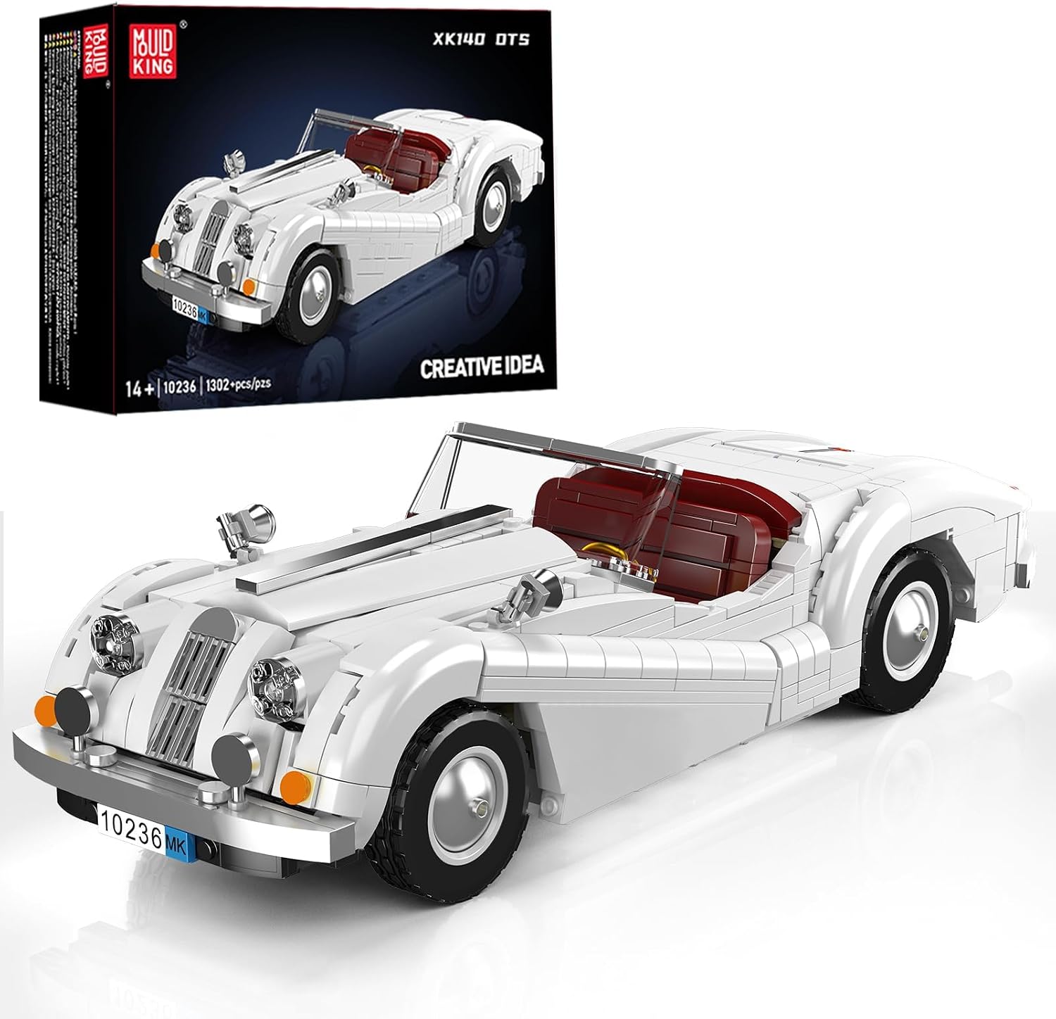 Mould King 10236 MOC Vintage Convertible Sports Car Model Clamps Kit, MOC Vintage Car Model Clamps Kit for Adult Collectors (1302+ Pieces)