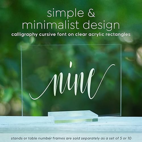 Miniatura 5 de Cedar and Ink Mesa de boda acrílica números 1-20, letreros de boda acrílicos con letras de caligrafía, eventos de recepción rústicos como vidrio,