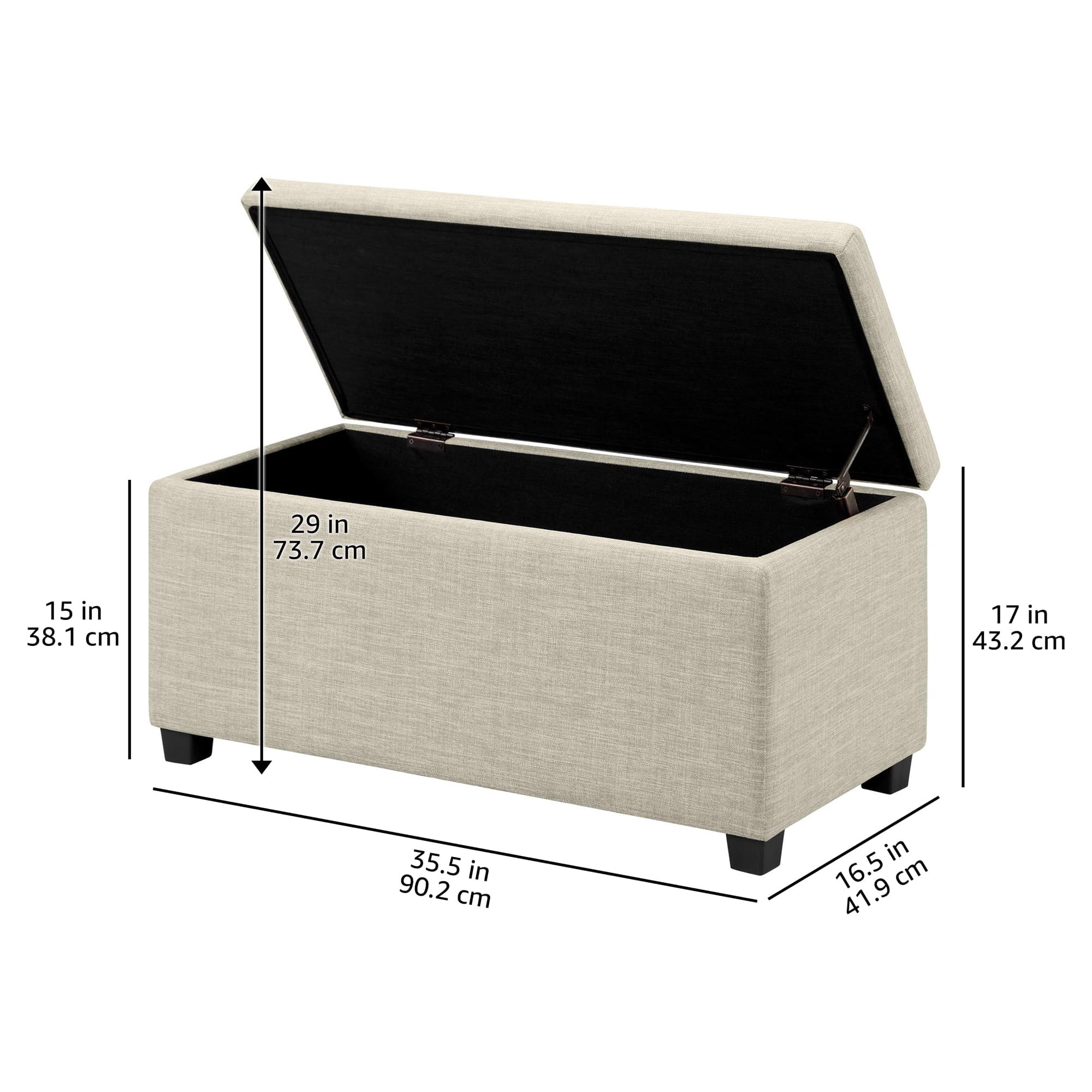 Amazon Basics Pouf rettangolare imbottito Poliestere, contenitore portaoggetti e panca da ingresso, poggiapiedi, Beige, 42 x 91 x 43 cm (L x P x A)