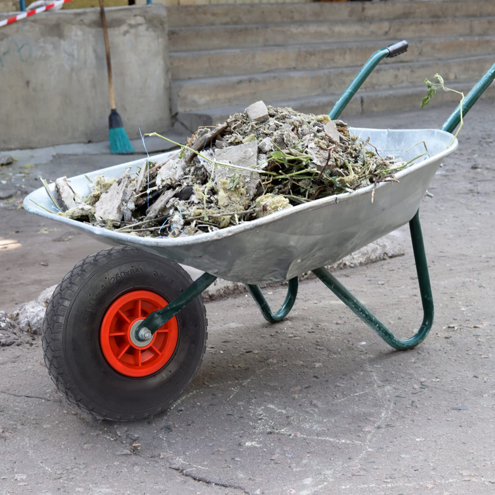 NAIZY Koło do taczki do taczki, opony pneumatyczne PU, koła pneumatyczne 3.00-4, 260 mm, koła do taczki, czarno-czerwone, koła zapasowe, 2 szt